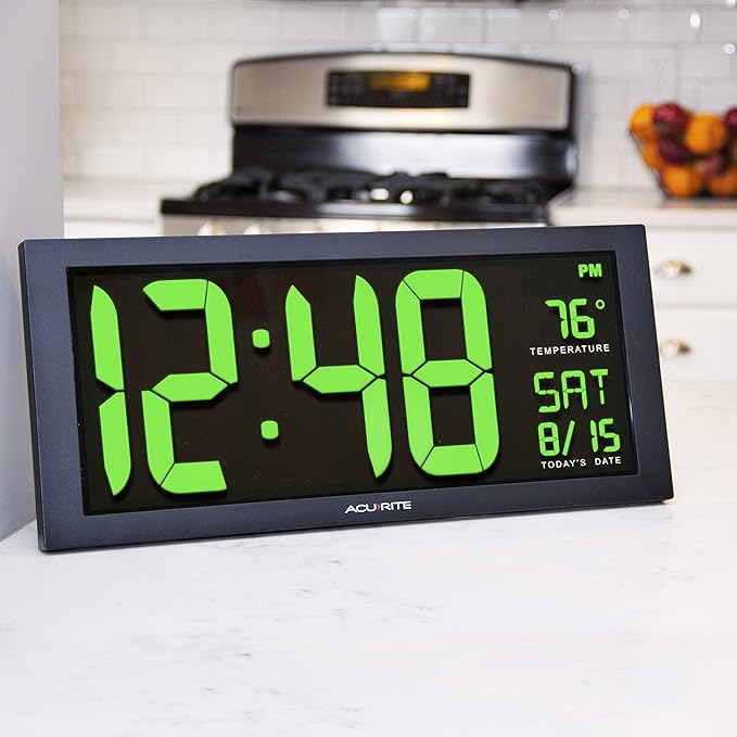 AcuRite 75155M 14.5" Large Green LED Digital Clock Inch, Green