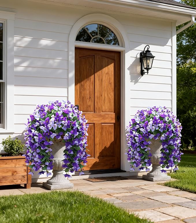 HyeFlora Bougainvillea Artificial Hanging Flowers Plants for Outdoors Decorations, 2pcs Fake Flowers Silk Bougainvillea Vines Realistic UV Resistant Faux Flowers for Planters Porch Patio Urn Yard, Mix