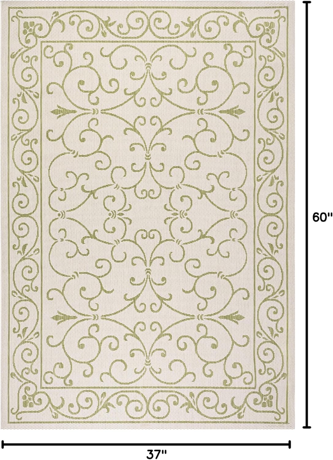 JONATHAN Y Vintage Filigree Indoor Outdoor Area Rug 3X5 Cream/Green, Charleston Textured Weave for Backyard, Patio, Porch, Easy-Cleaning, High Traffic, Pet-Friendly, Non-Shedding (SMB106I-3)