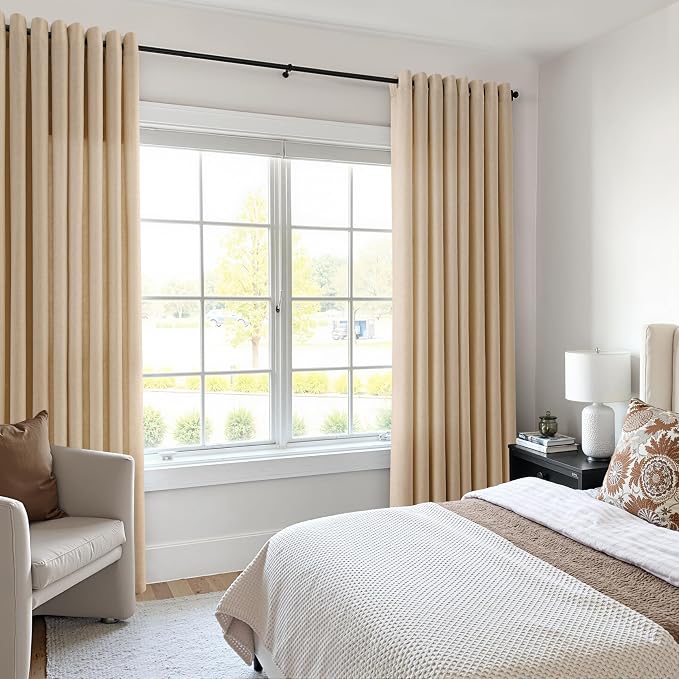 Taupe Burlywood Linen Curtains 108 Inches Long for Living Room Sheer Grommet Top Cotton Textured Rustic Farmhouse Privacy Drapes Floor to Ceiling Extra Long Curtain for Bedroom Office 52x108, 2 Panel