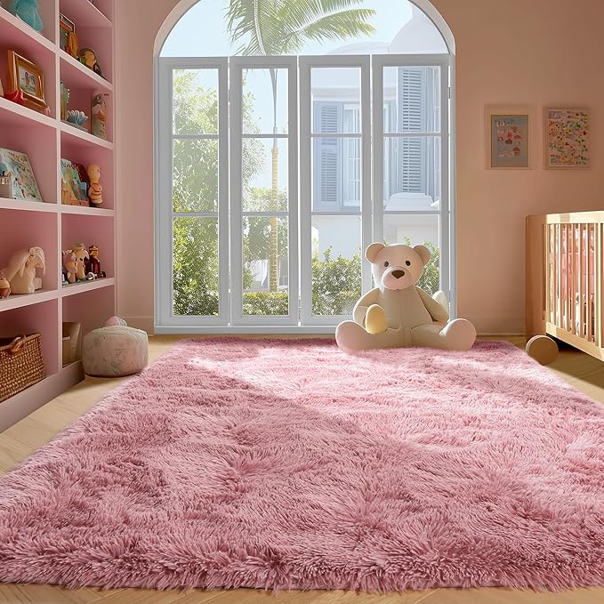 PAGISOFE Blush Pink Fluffy Shag Area Rugs for Bedroom Girls 5x7, Soft Fuzzy Shaggy Rugs for Kids Room Plush Furry Living Room Carpet Girls Teen Dorm Rugs for Home Decor Aesthetic, Nursery
