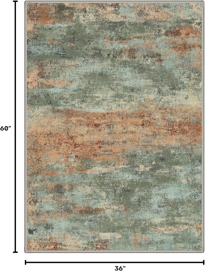 BEIMO Area Rugs 3x5 for Living Room Bedroom, Modern Abstract Machine Washable Rug, Soft Low Pile Floor Carpet with Non Slip Backing for Dining Room, Dusty Sage Green