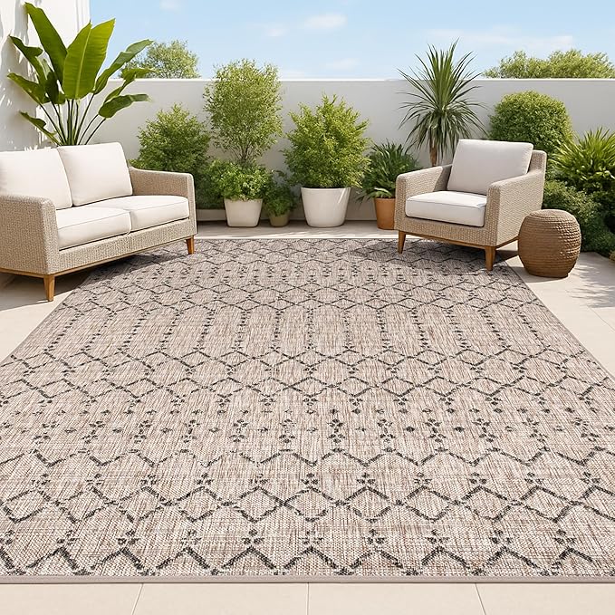 JONATHAN Y Moroccan Geometric Indoor Outdoor Area Rug 5X8 Natural/Black, Ourika Textured Weave for Backyard, Patio, Porch, Easy-Cleaning, High Traffic, Pet-Friendly, Non-Shedding (SMB108D-5)