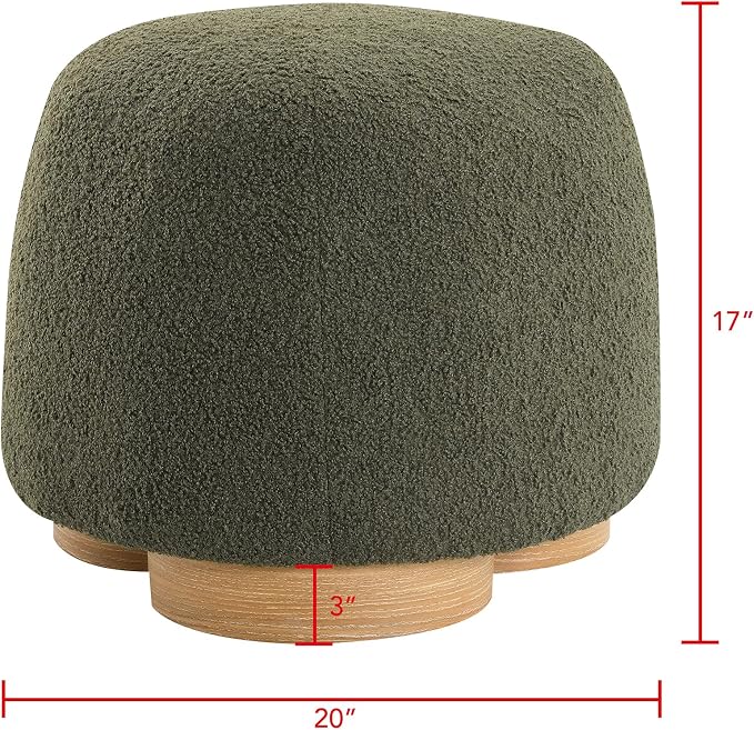 GDFStudio 20" Round Teddy Fabric Ottoman Stool, Upholstered Footrest with Foam Seat, Modern Accent Ottoman, Entryway Bedroom Vanity Stool, Fully Assembled, Metal Trim Base, Green