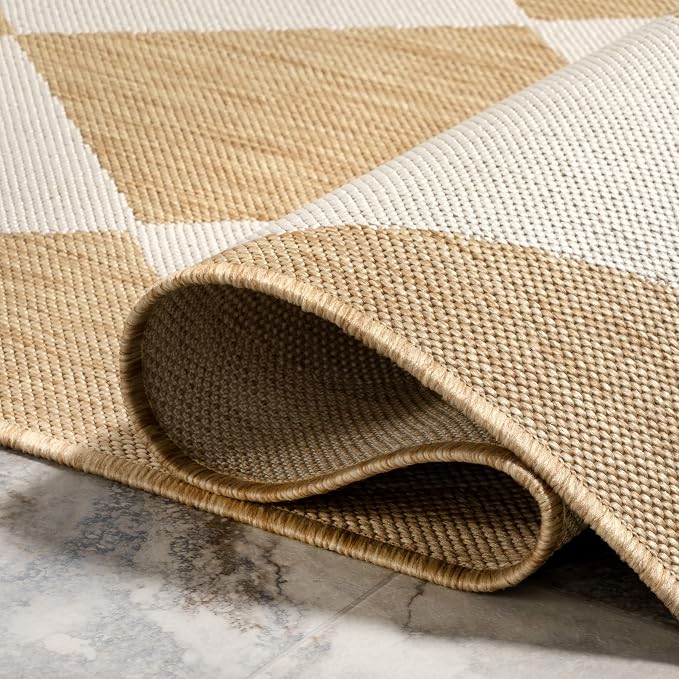 Nuloom Outdoor Performance Collection Sabina Tan/Ivory, 8' x 10', Soft, High Traffic, Stain Resistant, Easy Clean, Durable Area Rug for Indoor/Outdoor Patio, Deck, Porch, Garden, Courtyard