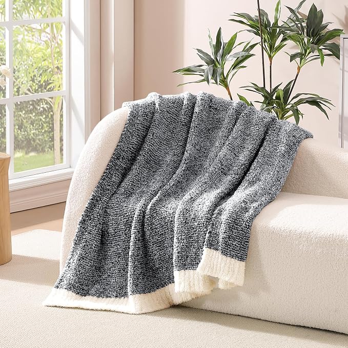 WRENSONGE Soft Twin Blanket for Bed-Cozy Warm Reversible Knitted Blankets | Lightweight Fluffy Decor for Women, Mom, Her & Girls, Sofa, Chair, Couch, 60x80in,Cationic Dyeing Black