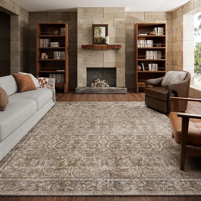 Washable Rugs for Living Room: 6x9 Area Rugs for Bedroom Ultra Soft Non-Slip Stain Resistant Vintage Boho Large Carpet for High-Traffic Dining Room - Farmhouse Decor