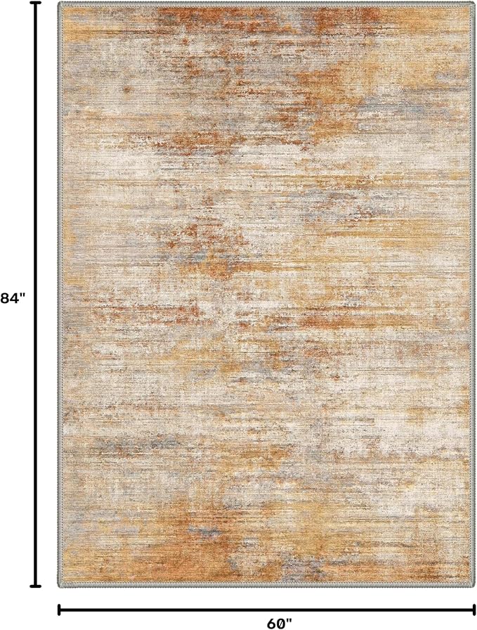 BEIMO Area Rugs 5x7 for Living Room Bedroom, Modern Abstract Machine Washable Rug, Large Soft Low Pile Floor Cover with Non Slip Backing for Dining Room, Dusty Orange Beige