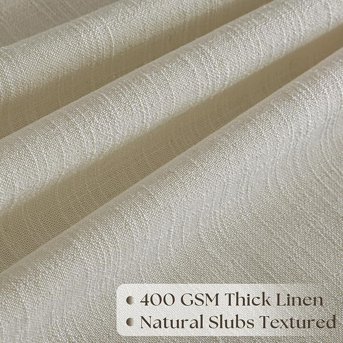 Pinch Pleated Linen Curtains 108 Inches Long for Living Room Tan Beige Double Pleated Drapes Hooks Rings Back Tab Farmhouse Ceiling Floor 108 Inch Window Curtains Bedroom Neutral Flax Linen 1 Panel