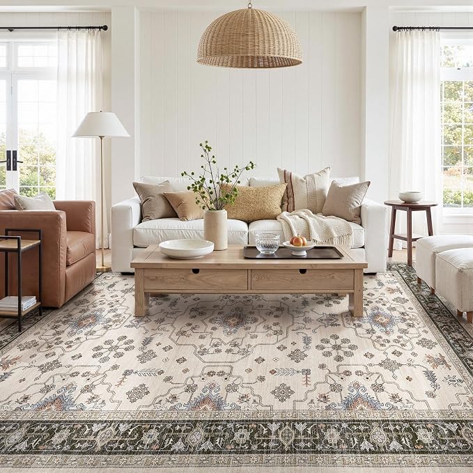 10x14 Area Rugs for Living Room - Large Carpet Ultra Thin Soft Washable Oriental Vintage Floral Distressed Big Indoor Carpets for Bedroom Nursery Dorm Home Decor Aesthetic - Brown Black