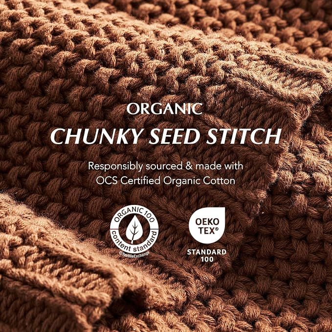 EverGrace Organic Cotton Chunky Knit Throw Blanket, 60 x 80 Terracotta | OCS Certified Organic Cotton, Seed Stitch Knit, Soft & Breathable, Cozy Midweight, Decorative Throw for Couch, Bed & Sofa