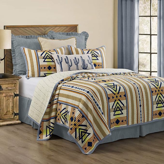 Paseo Road by HiEnd Accents Pontiac 2 Piece Quilt Set with Pillow Shams, Twin Size, Cotton Reversible Luxury Bedding, Aztec Southwestern Rustic Style Bed Set, 1 Quilt and 1 Pillowcase