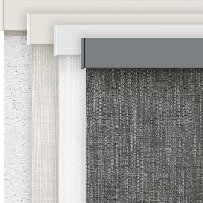 AOSKY Linen Roller Blinds Shades for Indoor Windows Pull Down Cordless Blackout Black Out Window Shade 31 Inch Blinds for Home Dark Grey