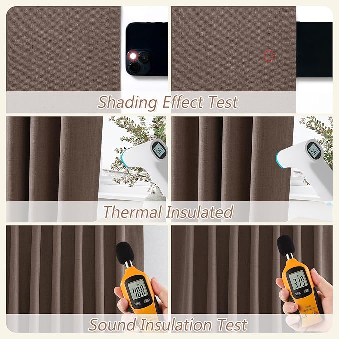 Guken 100% Blackout Curtains 102 Inch Length 2 Panels Set for Living Room Bedroom Back Tab Thermal Insulated Black Out Linen Drapes Room Darkening Mocha Mousse,52x102