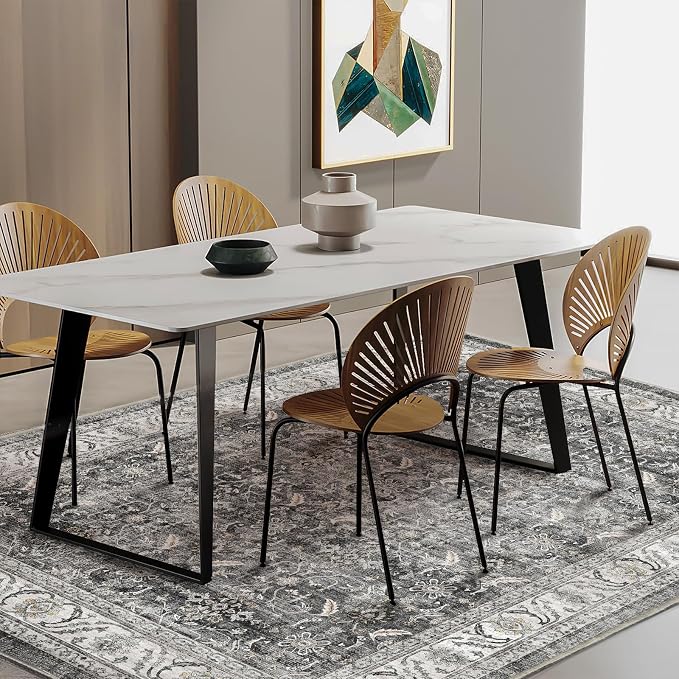 CHAMPLANT Area Rug 5'x7' Washable Rug Vintage Traditional Floor Cover Thin Retro Kitchen Indoor Distressed Non Slip Carpet for Living Room Bedroom Dining Room