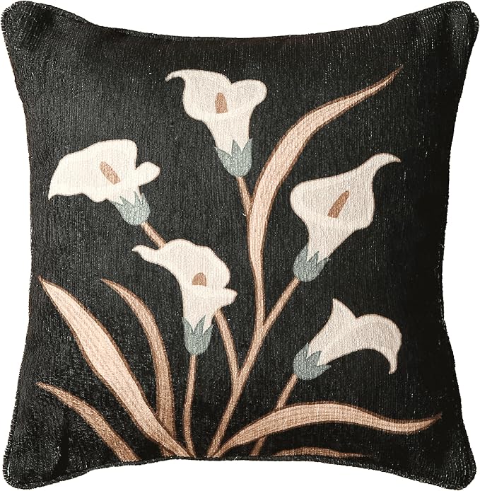 bilin gaier Designer Vintage Linen Throw Pillow Cover,18"x18"-Callalily B | Elegant Square Pillow Cover,Concealed Zipper Design,White Floral Pattern,Sofas,Bedroom,Living Room,Lounge Chairs