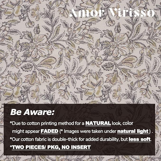 Amor Virisso Floral Throw Pillow Covers 20x20 Set of 2 Vintage Block Print Pillow Covers Decorative Pillow Covers Couch Pillows for Living Room Farmhouse Accent Sofa Pillows, Yellow/Sand