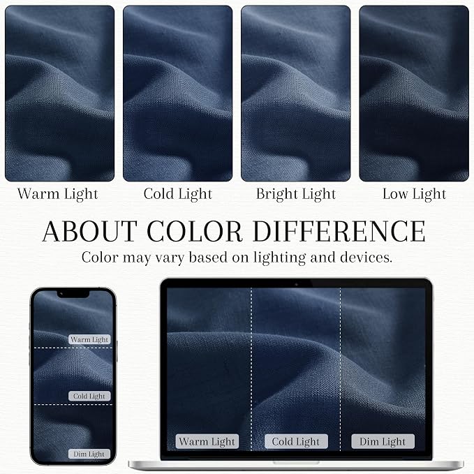 Denim Blue Kitchen Tier Curtains 24 Inch Length Linen Blend Privacy French Country Light Filtering Short Curtain with Rod Pocket Back Tab for Over Sink Window Bathroom Laundry 2 Panels 30Wx24L
