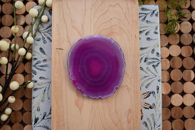 Nature's Decorations Pink Agate Stone Coasters - Set of 4, Polished Geode Drink Mats for Dining & Coffee Table & Kitchen Geode Decor Non-Toxic 3.5-4" Diameter