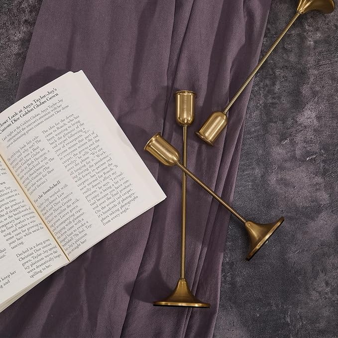 Brass Gold Candlestick Holders Set of 6, Metal Taper Candle Stick Holder | Vintage Modern Candle Holder Decor for Table Centerpiece, Fireplace Mantel Wedding Housewarming Gift, Candlelit Dinner Décor