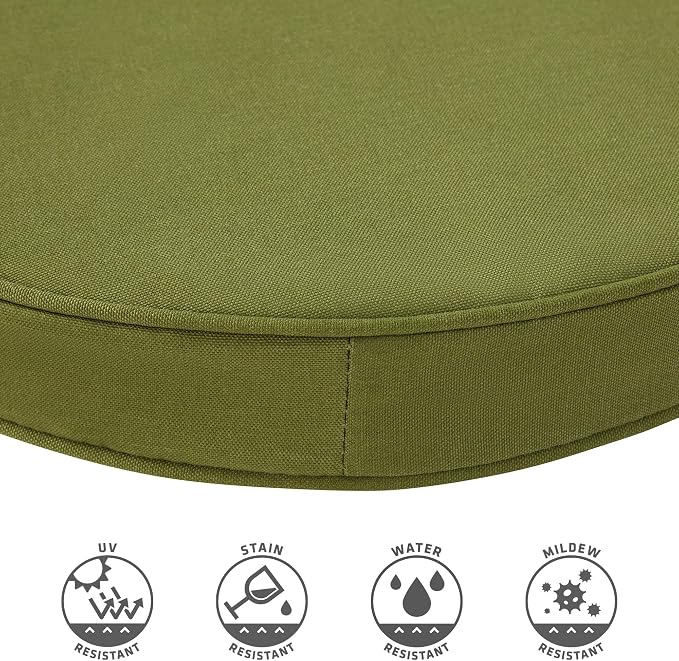 Set of 2 Outdoor 18 inch Round Patio Dining Chair Pads – Comfortable Fiber-Filled Seat Cushions with Ties, Reversible Polyester Fabric, Hunter Green