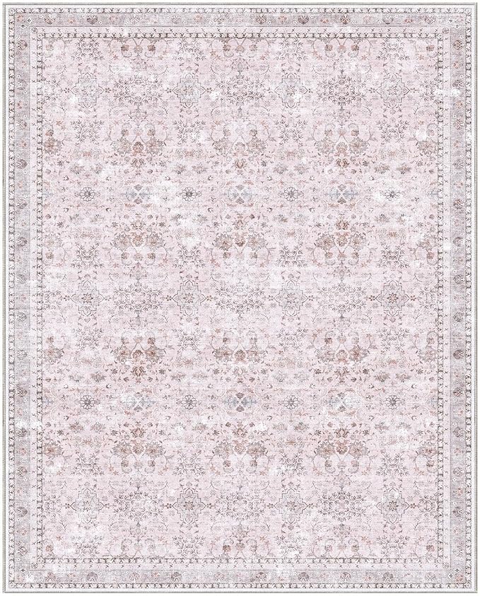 Sasttie 8x10 Area Rugs, Ultra-Soft Washable Rug, Low Pile Foldable Thin Carpets with Non-Slip Backing, Skin-Friendly Stain Resistant Carpet for Living Room, Bedroom, Kitchen, Dorm, 8x10, Pink