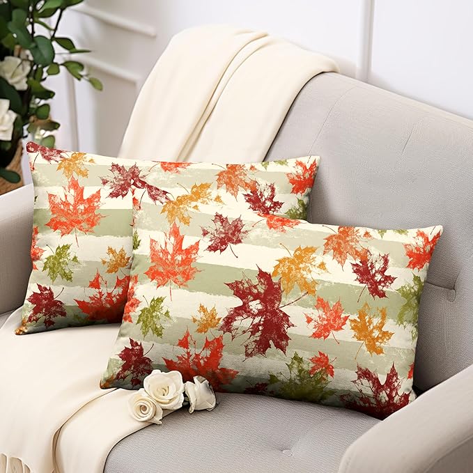 Thanksgiving Red Maple Leaves Lumbar Throw Pillow Covers Fall Pillow Covers 12x20 Set of 2 Rectangular Outdoor Pillow Covers Colorful Autumn Waist Pillowcase for Patio Home Decor Couch