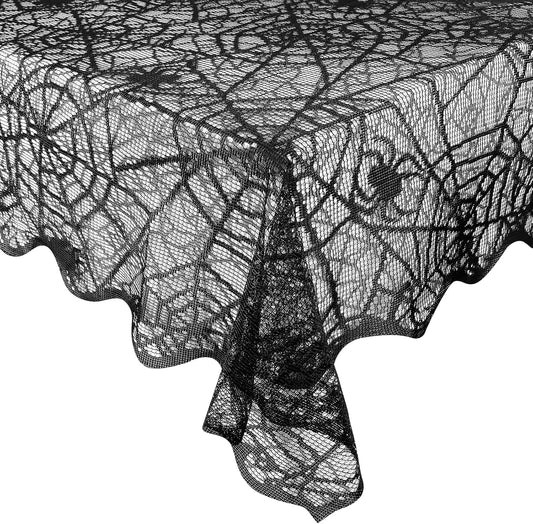 eZAKKA Halloween Table Cloth, Spider Webs Tablecloths Black Tablecloth Lace Fabric Table Cloths Spooky Cover for Rectangle Tables for Parties Gothic Halloween Home Decorations, 60x84 Inch