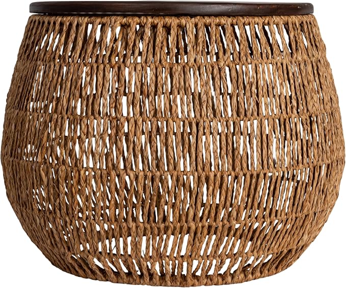 Bloomingville Hand-Woven Seagrass and Pine Wood Round Side Table, Natural