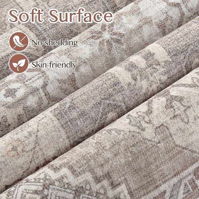 Tortania Area Rug Living Room Rugs - 3x5 Washable Rug Vintage Oriental Distressed Farmhouse Small Thin Indoor Carpet for Living Room Bedroom Under Dining Table Home Office - Taupe Brown
