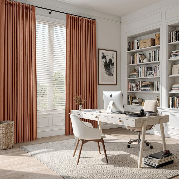 Guken Terracotta Pinch Pleated Linen Curtains 108 Inch Length 2 Panels for Living Room Bedroom Boho Farmhouse Country Privacy Light Filtering Semi Sheer Back Tab Drapes with Hooks for Nursery 40x108