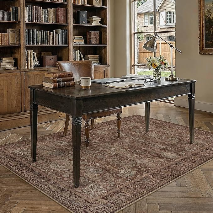 HUGEAR Area Rugs 3x5 Rust Red Washable Rug for Living Room Bedroom Neutral Vintage Rug Carpet Distressed Soft Durable Non Slip No Shedding for Indoor Dining Nursery Farmhouse
