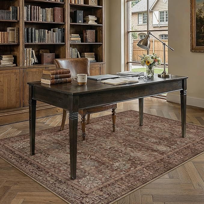 HUGEAR Area Rugs 4x6 Rust Red Washable Rug for Living Room Bedroom Neutral Vintage Rug Carpet Distressed Soft Durable Non Slip No Shedding for Indoor Dining Nursery Farmhouse
