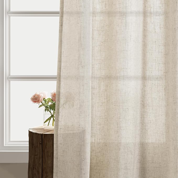 Aersas Boho Colored Linen Grommet Curtains 96 Inches Long 2 Panels for Living Room Sliding Glass Door Light Filtering Drapes 96 Inch Length Neutral Farmhouse Rustic Curtain for Office 52x96