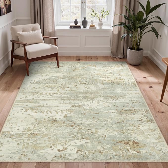 BEIMO Area Rugs 5x7 for Living Room Bedroom, Modern Abstract Machine Washable Rug, Large Soft Low Pile Floor Carpet with Non Slip Backing for Dining Room, Beige
