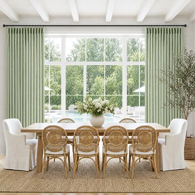 Sage Green Pleated Linen Curtains 84 Inches Length 2 Panels Set Farmhouse Boho Country Semi Sheer Pinch Pleat Drapes with Hooks Rings Aesthetic Decorative Light Green Burlap Spring Curtains Decor