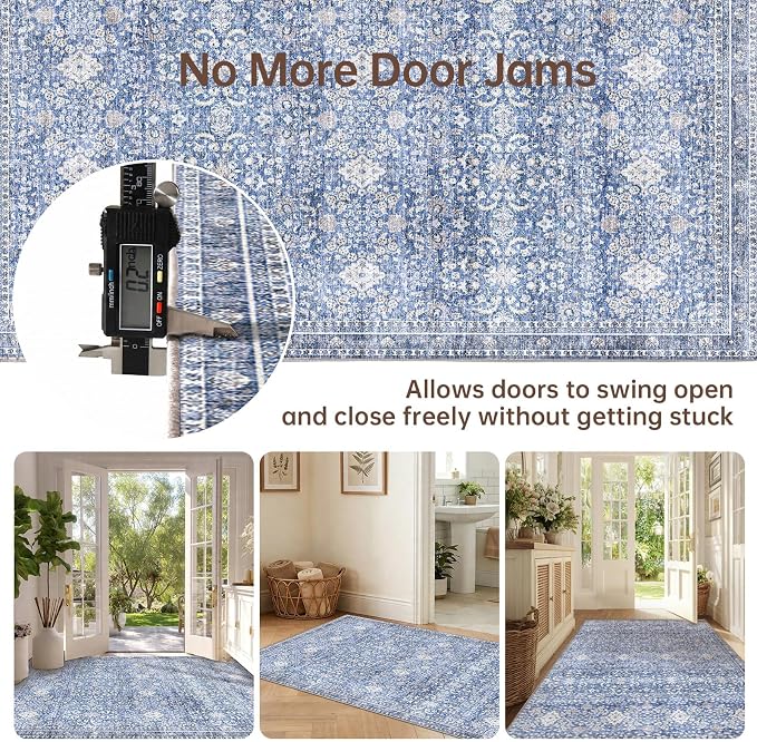 Sasttie 3x5 Rug, Ultra-Soft Washable Rug, Low Pile Foldable Thin Carpets with Non-Slip Backing, Skin-Friendly Stain Resistant Carpet for Living Room, Bedroom, Kitchen, Dorm, 3x5, Blue