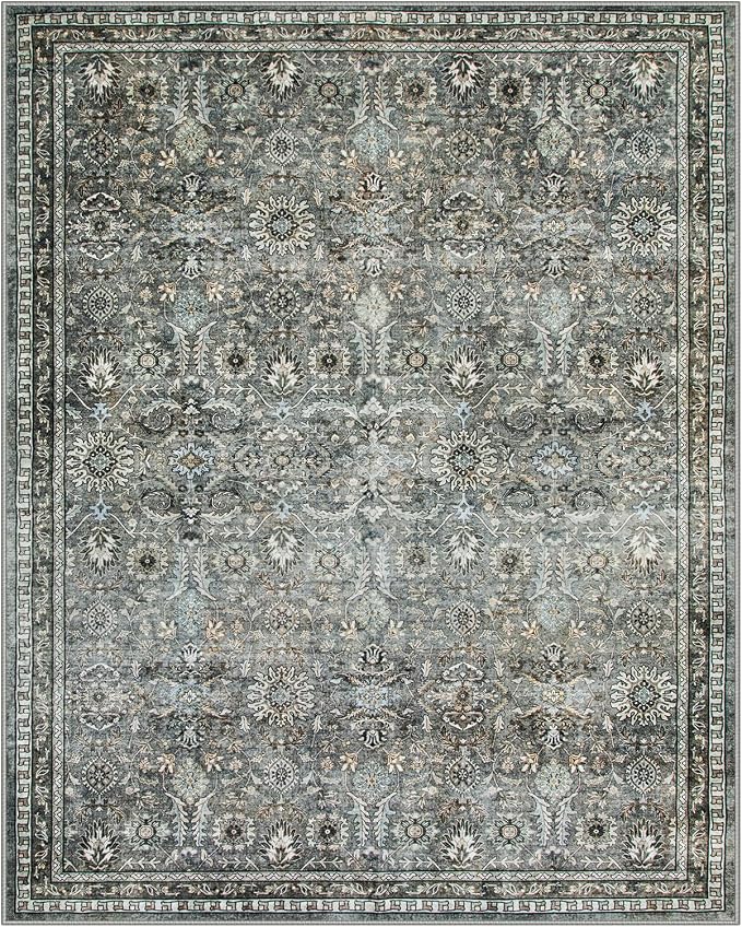 Lahome Grey Green Moody Living Room Rug, Dark 8x10 Washable Area Rug | Soft Pet Friendly Stain Resistant Floor Carpets for Bedroom Dining Room