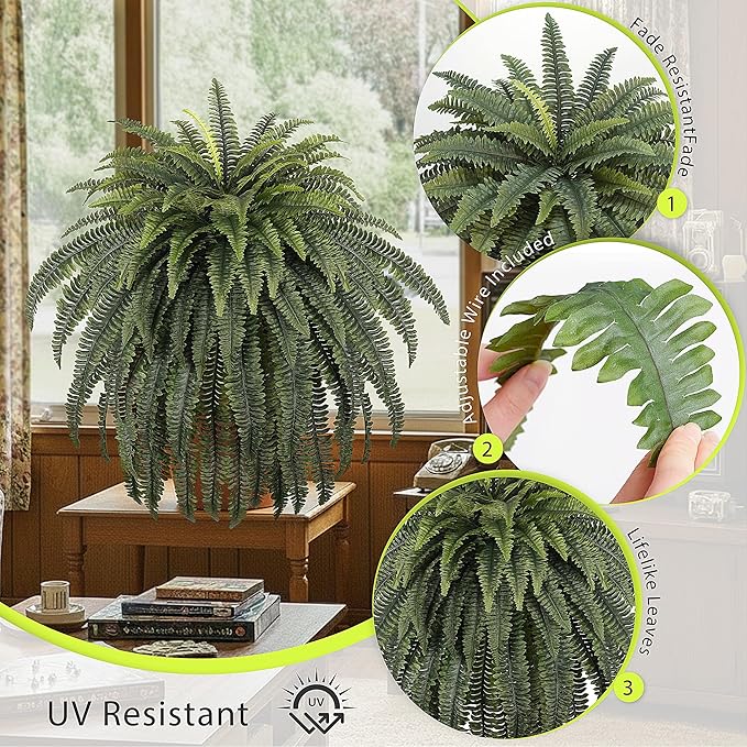 FOREST PRINCE 68" Artificial Ferns for Outdoor, UV Resistant Giant Faux Boston Fern Bush with 92 Fronds, Large Fake Plants Fade Resistant for Porch Patio Garden Home Decor
