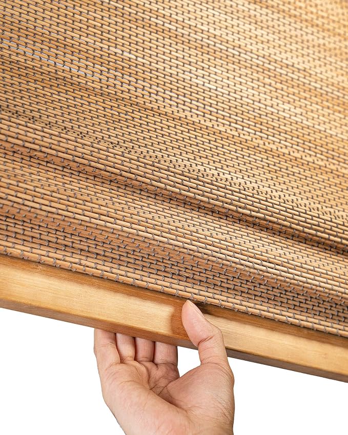 CHICOLOGY Bamboo Roman Shade, Cordless Light Filtering Woven Wood Window Treatment for Living Room, Dining Room, Kitchen & Office, Natural Bamboo Blinds for Boho Coastal Decor, Acorn, 23"W x 64"H