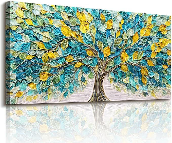 imjiayu Extra Large Wall Art, Tree of Life Wall Art, Abstract Art Wall Decor, Green Tree Leaf Prints, Art Nouveau Modern Decor, Nature Plant Paintings for Living Room Dining Room Office 29"x57"