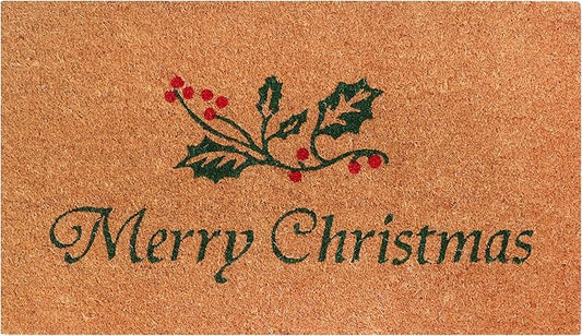 A1HC Natural Coco Coir Door Mat Merry Christmas with Heavy Duty Non-Slip PVC Backing - 18" x 30" - Easy to Clean, Holiday Welcome Mat for Home, Low-Profile Durable Doormat