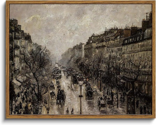 VIYYIEA Framed Canvas Wall Art Home Decor for Living Room Classical Cityscape Artwork Vintage Oil Painting Prints Parisian Street Wall Decor Bathroom Wall Pictures Farmhouse Office Home Decor 11x14in