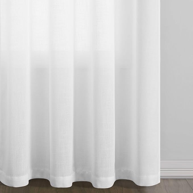 Grommet White Linen Curtains 90 Inch Length 2 Panels Set Living Room Light Filtering Semi Sheer Linen Drapes Boho Farmhouse Privacy White Window Curtains 90 Inches Long for Bedroom Office 40x90