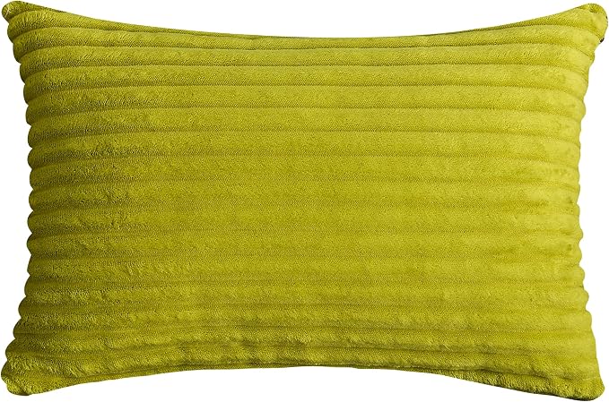 TangDepot Velvet Big Corduroy Pillow Covers 12x20 Green 2-Pack | Soft wide-stripe corduroy pillow cover, hidden zipper, machine washable, easy refresh, for bedroom living room indoor outdoor