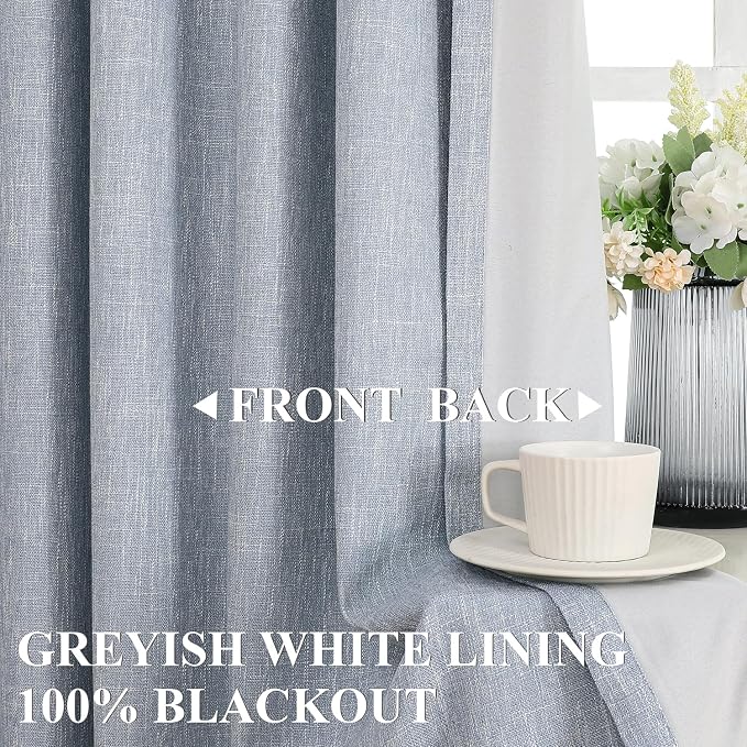 Vision Home Chambray Blue Pinch Pleated Full Blackout Curtains Room Darkening Window Curtains 90 inch for Living Room Bedroom Thermal Insulated Pinch Pleat Drapes with Hooks Back Tab 2 Panel 40"Wx90"L