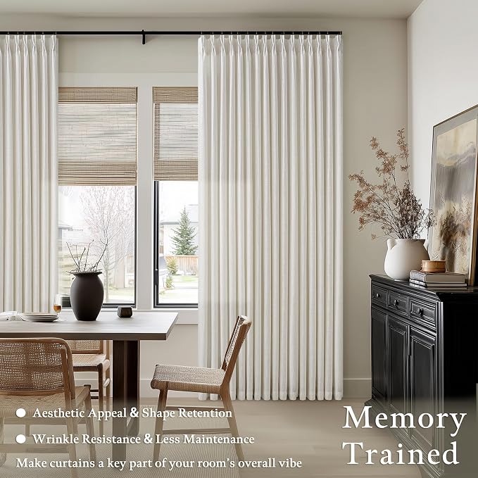 Linen Curtains 108 Inches long Pinch Pleated for Living Room 2 Panels Set Cream Ivory Natural Pleat Drapes Back Tab Semi Sheer Neutral Boho Ceiling to Floor 108 Inch Curtains for Bedroom Window 9 FT