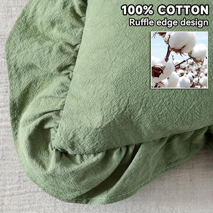 AmHoo Pack of 2 Throw Pillow Covers 100% Cotton Pre Washed Ruffle Decorative Pillowcase Cushion for Couch Sofa Bedroom 20 x 20-Inch Sage Green