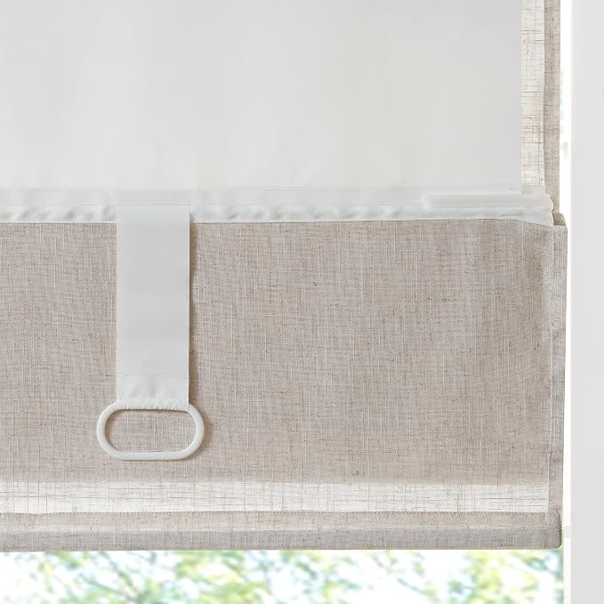 Madison Park Kyler Cordless Roman Shades - Single Panel, Lightweight Linen Blend Fabric, Natural Design, Easy Installation, Light Filtering Window Blind, Bedroom, Living Room Decor 27"W x 64"H Natural