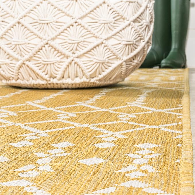 JONATHAN Y Moroccan Geometric Indoor Outdoor Area Rug 8X10 Yellow/Cream, Ourika Textured Weave for Backyard, Patio, Porch, Easy-Cleaning, High Traffic, Pet-Friendly, Non-Shedding (SMB108G-8)